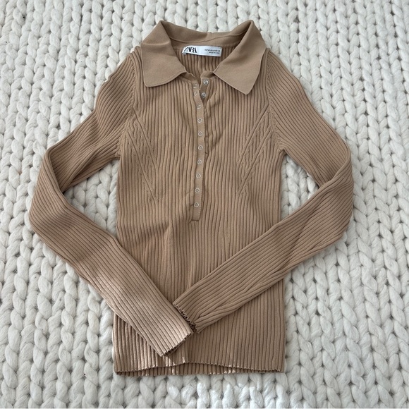 ZARA RIBBED KNIT COLLARED LONG SLEEVE SIZE MEDIUM - Picture 2 of 6